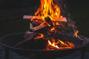 Firepit with logs burning