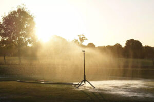 Irrigation sprinkler on a large lawn