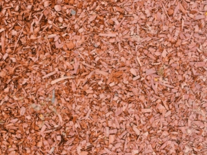 Bed of brown shredded mulch